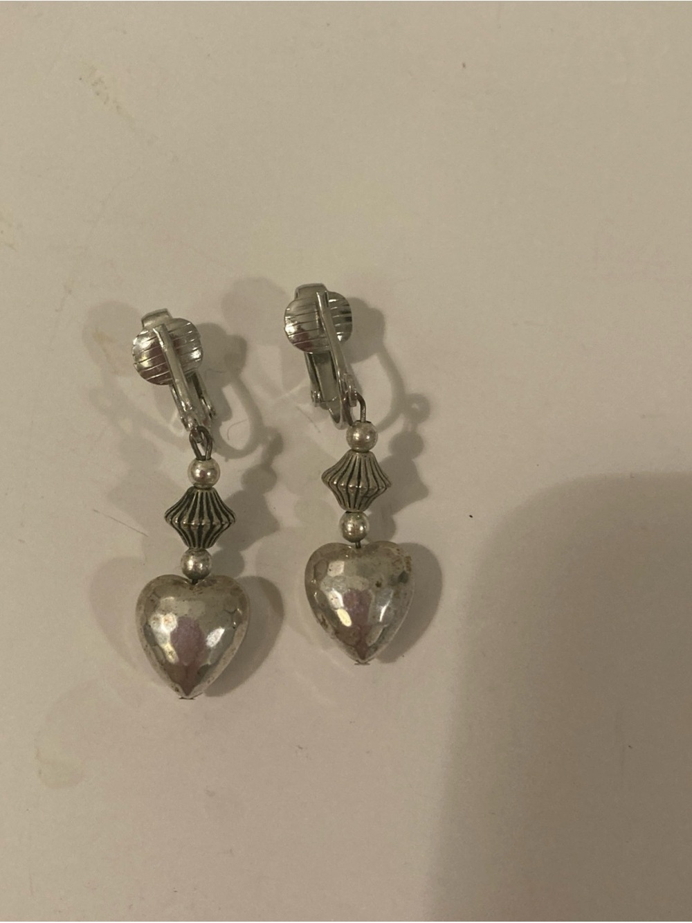 Vintage 90’s Clip-On Silver Heart dangle Earrings